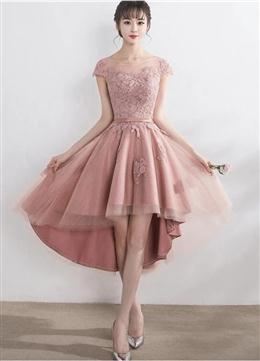 Picture of Pink Lace Tulle Cap Sleeves Bridesmaid Dresses, Lovely Dark Pink Party Dresses